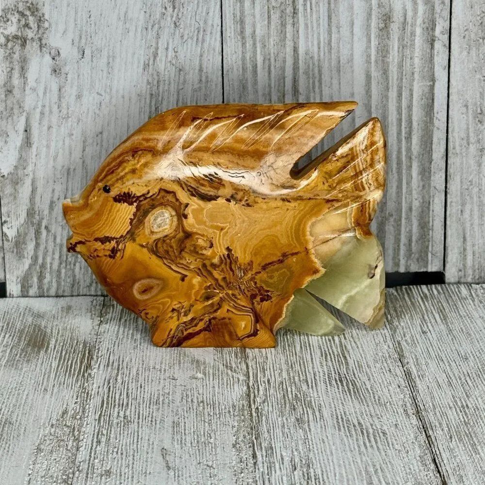 Vintage Carved Onyx Fish Figurine Paperweight